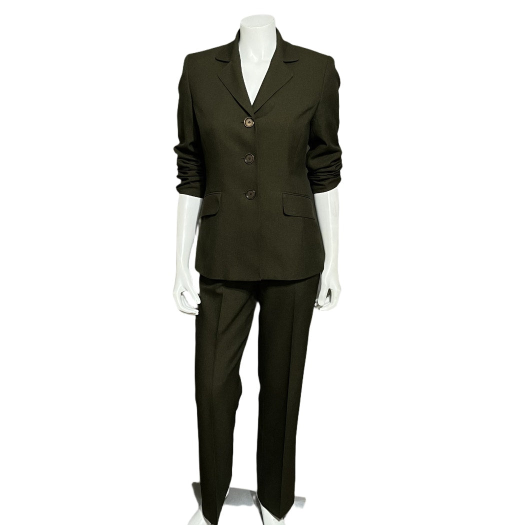 Jones Studio Army Green 2 Pc Career 3 Button Blazer & Pant Suit Sz-6