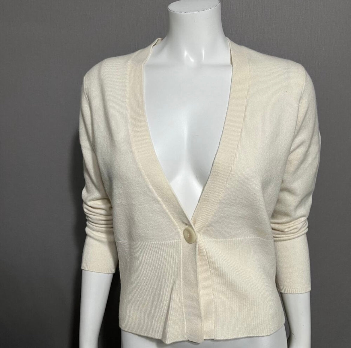Talbots Cream 100% Cashmere One Button Cardigan Sz-Small Petite