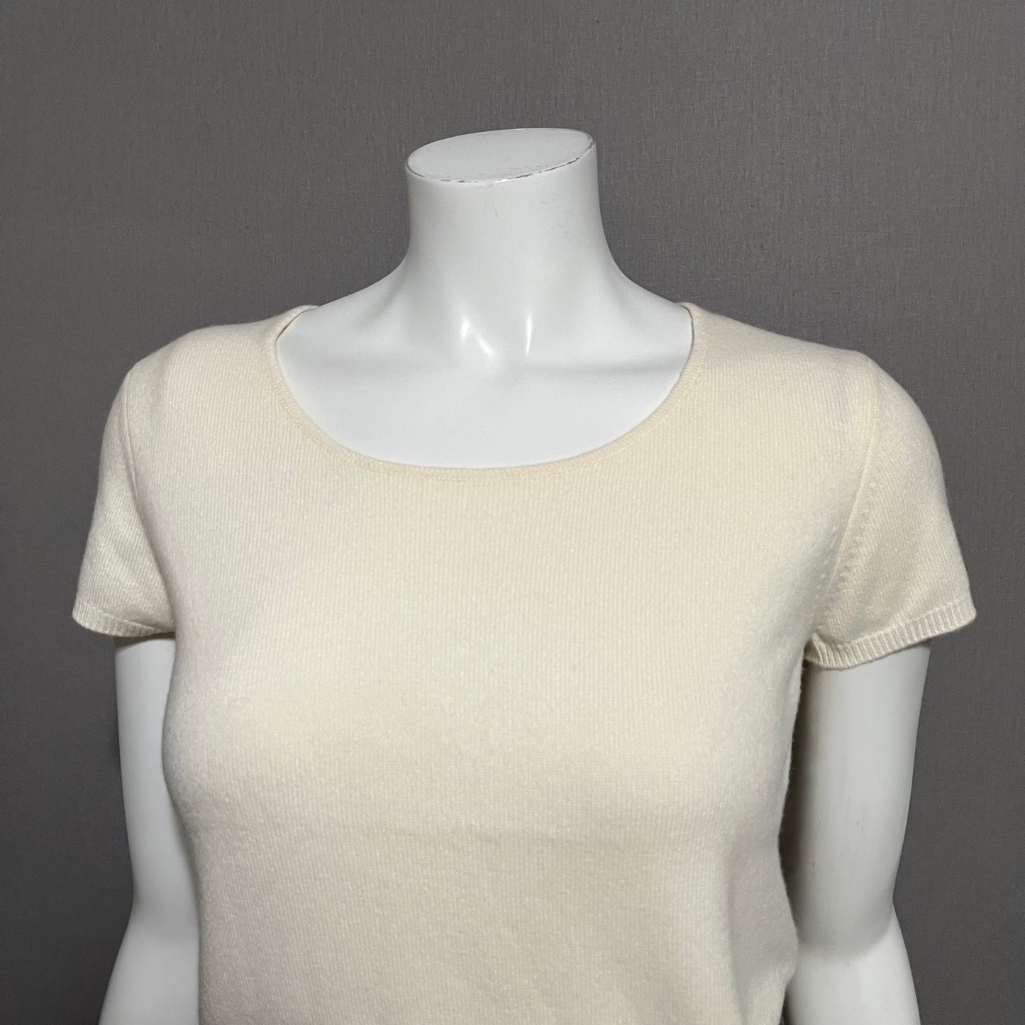 Talbots Cream 100% Cashmere Short Sleeve Lightweight Sweater Sz-Small Petite