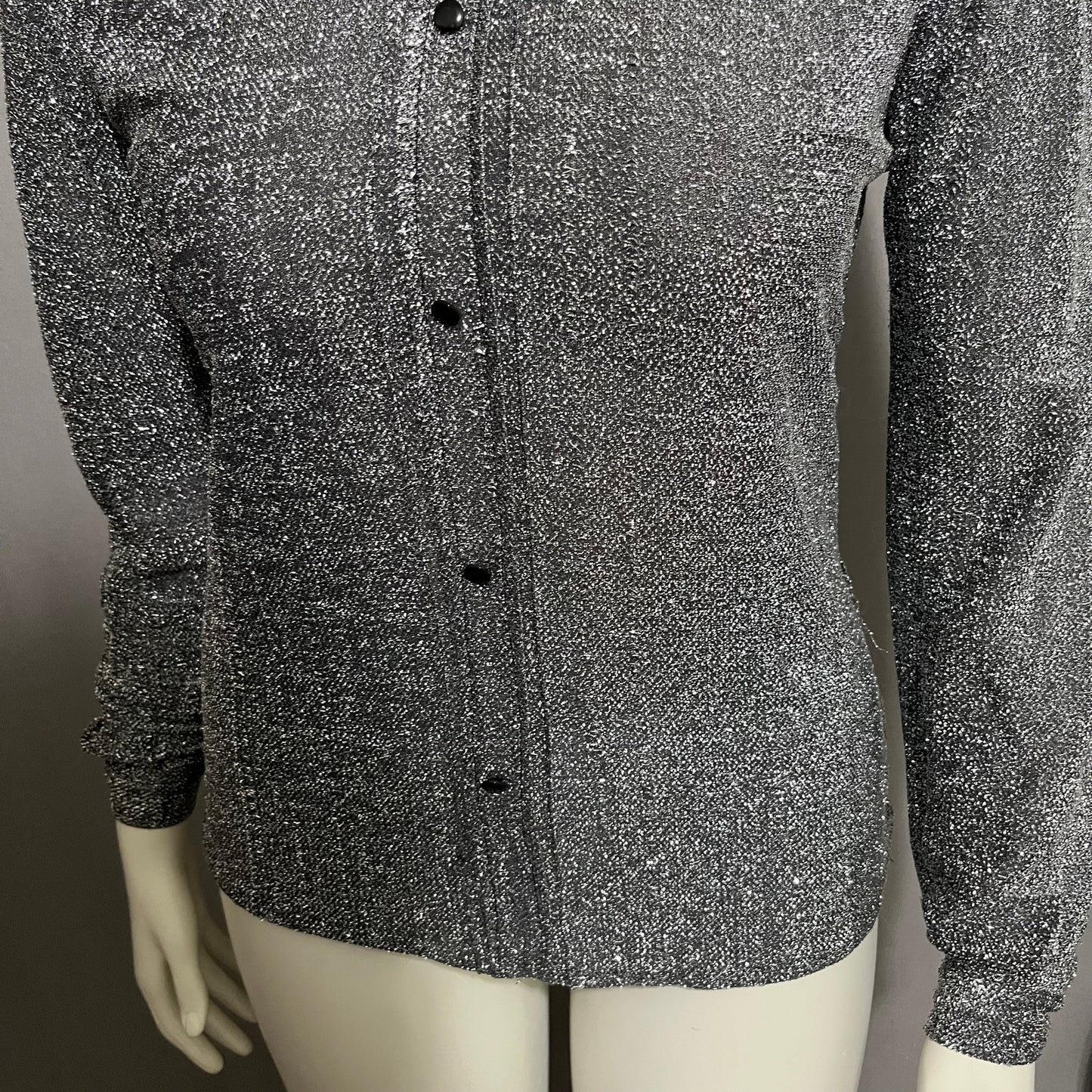 Vintage Silver Metallic Pullover Long Sleeve Top Sz-Small