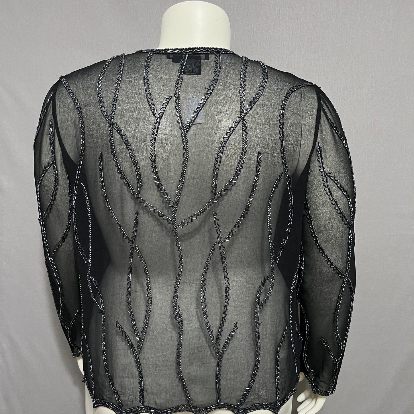 JKara New York Sheer Beaded Open Front Dressy Open Cardigan Blazer Sz-XL