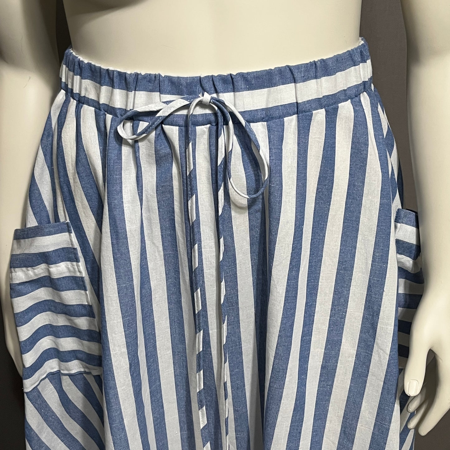 Blue and White Striped 100% Cotton Women's Skirt
