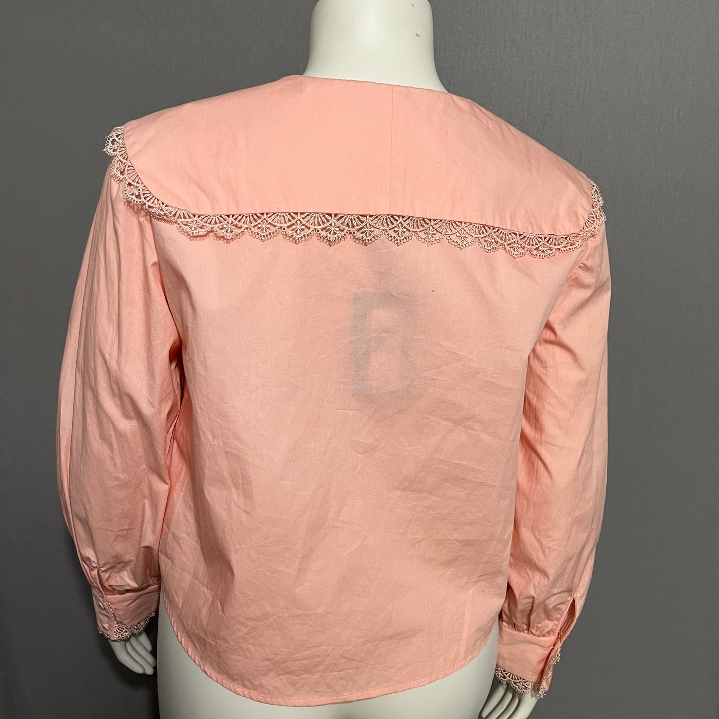 Yas Pastel Peach Cotton Oversized Collar Lace Trim Shirts Sz-Large