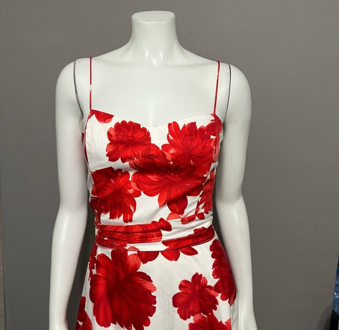 Coldwater Creek 100% Cotton Red & White Floral Spaghetti Dress Sz-12