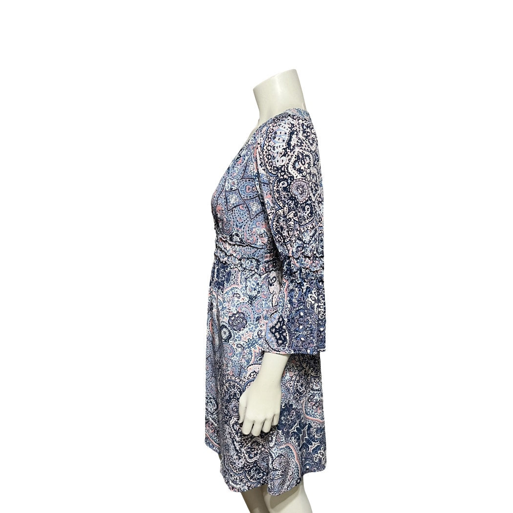 Boston Proper Blue & Pink Paisley Fit N Flare Dress Sz-Xtra Small