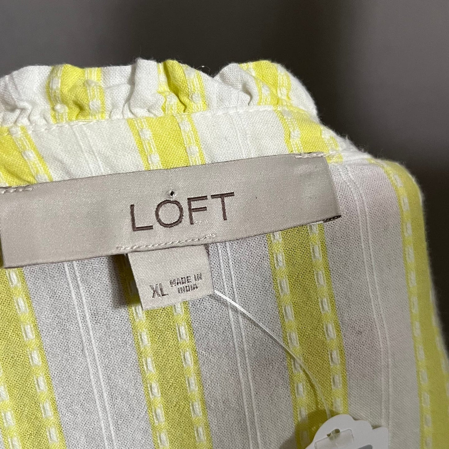 Loft Yellow Stripe Ruffle Collar 100% Cotton Button Front Shirt Sz-XL