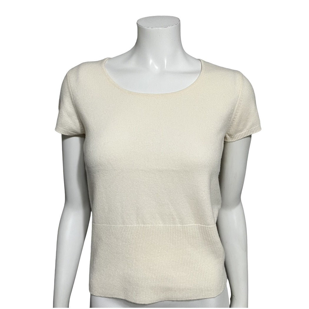 Talbots Cream 100% Cashmere Short Sleeve Lightweight Sweater Sz-Small Petite