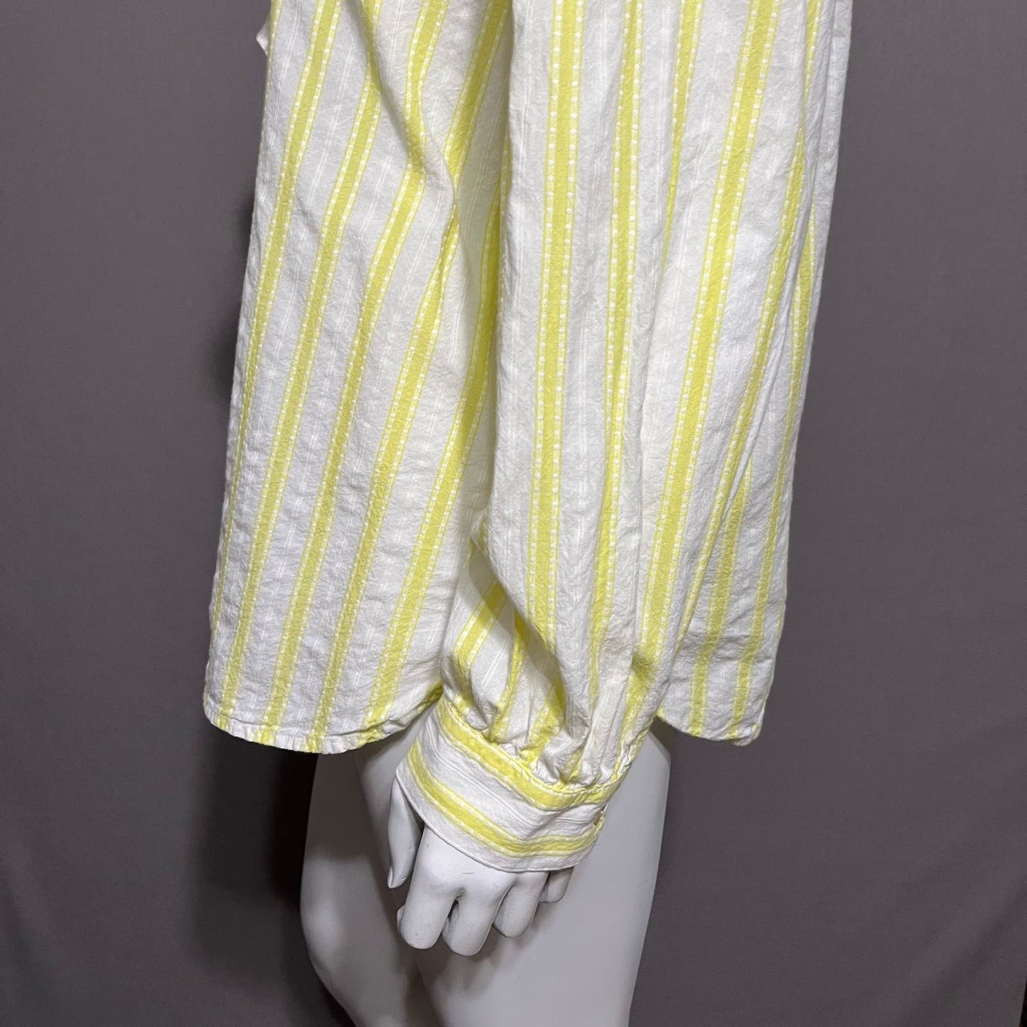 Loft Yellow Stripe Ruffle Collar 100% Cotton Button Front Shirt Sz-XL