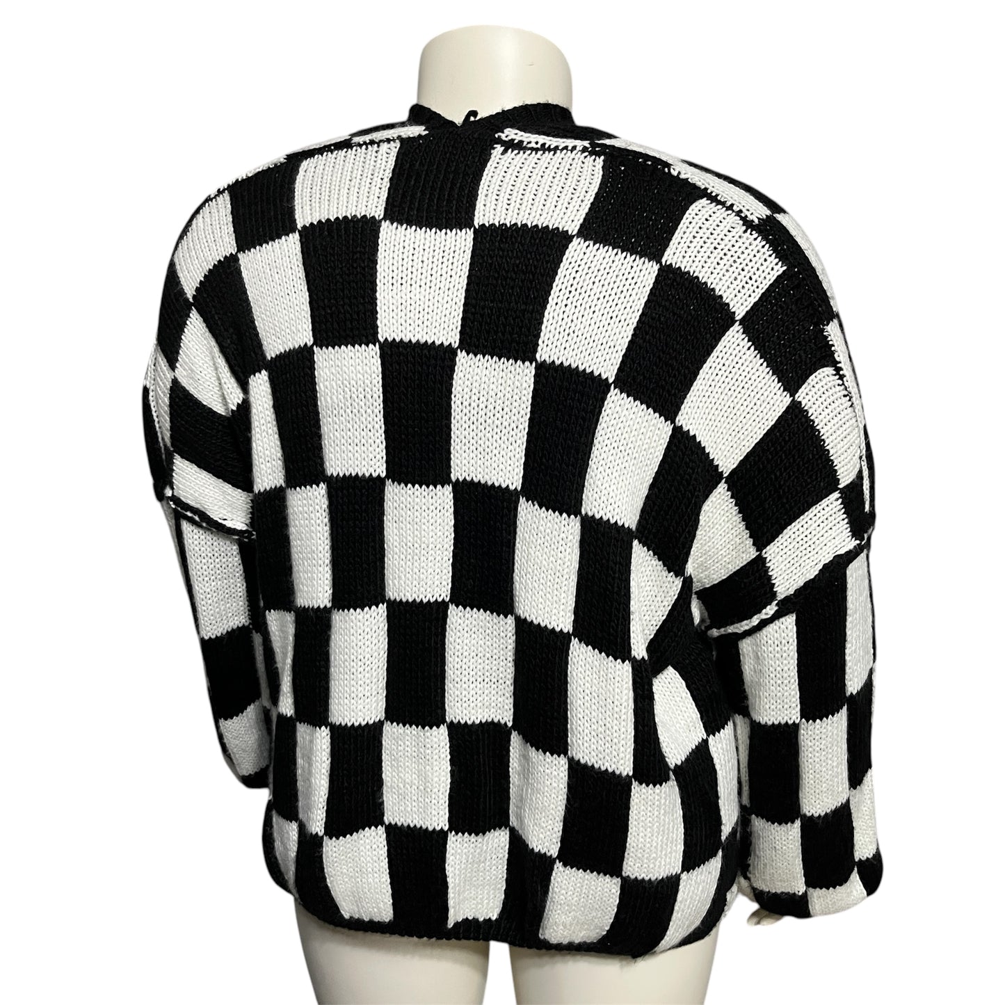 Miss Love Grid Black White Checkered Print Oversized Sweater Sz-Med-XL