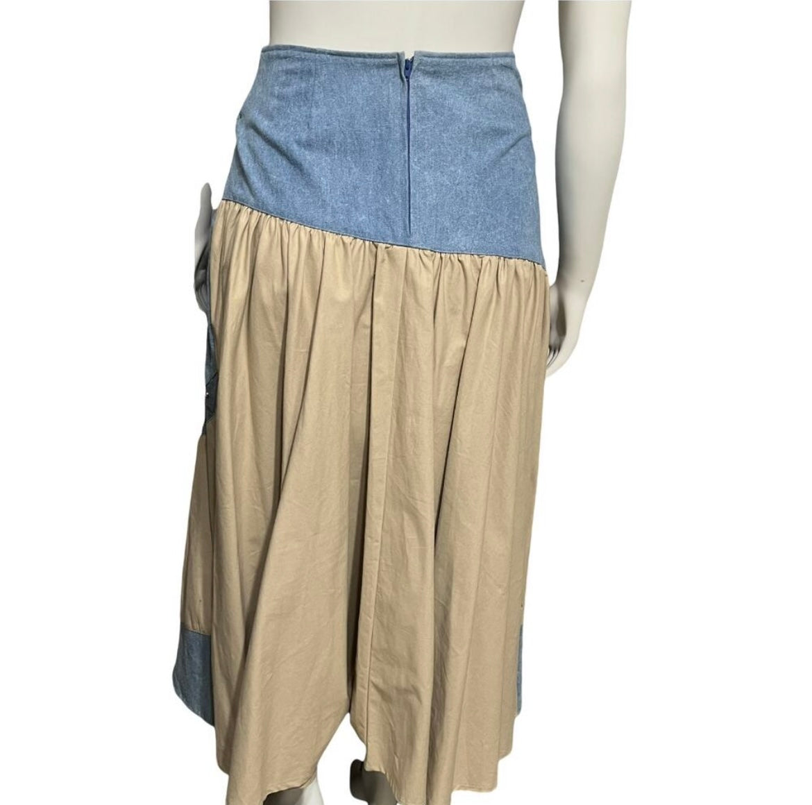 Vintage 80s Suzelle Denim Cotton Tan Pleated Drop Waist Maxi Skirt Sz-12