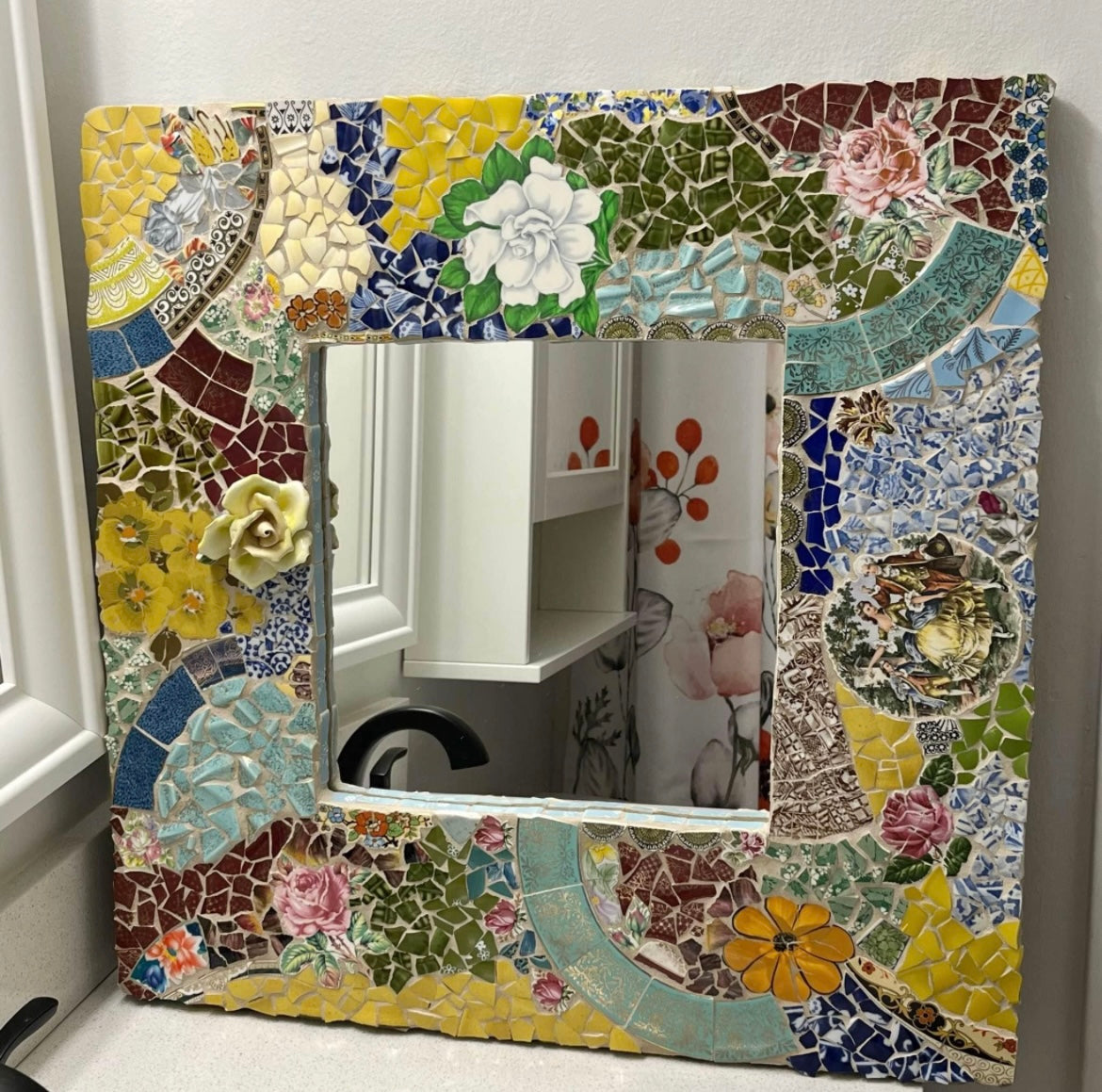 Mosaic Tile Floral RARE Wall Mirror