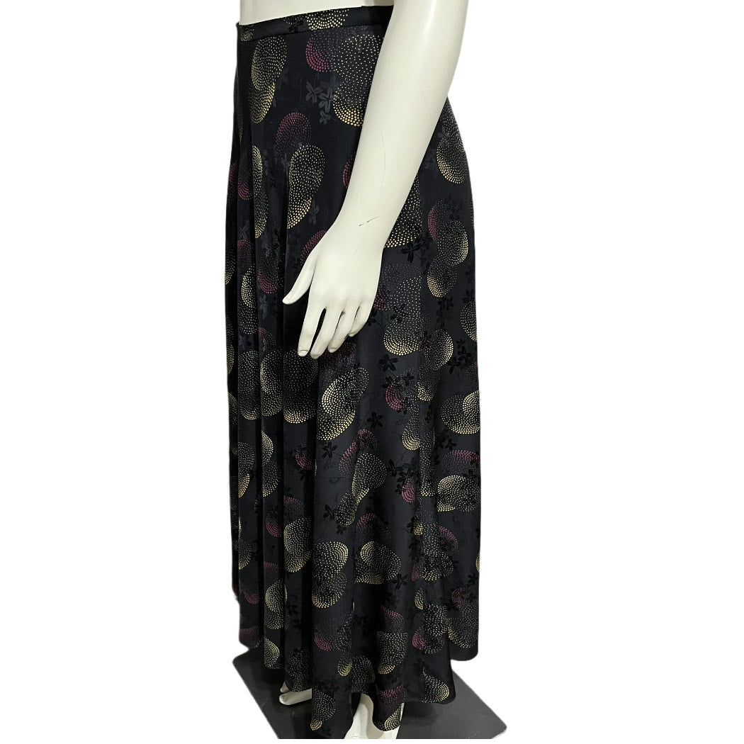 Jones New York 100% Silk Black Geometric Circle Print Circle Flowy Maxi Skirt Sz-10