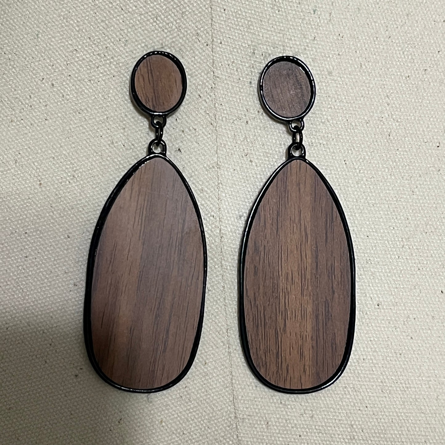 Wooden Brown and Black Drop Earrings