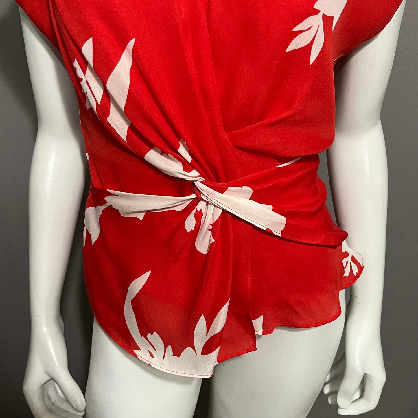 Joie Cherry Red & Floral Lightweight Flirty Silk Blouse Sz-Small