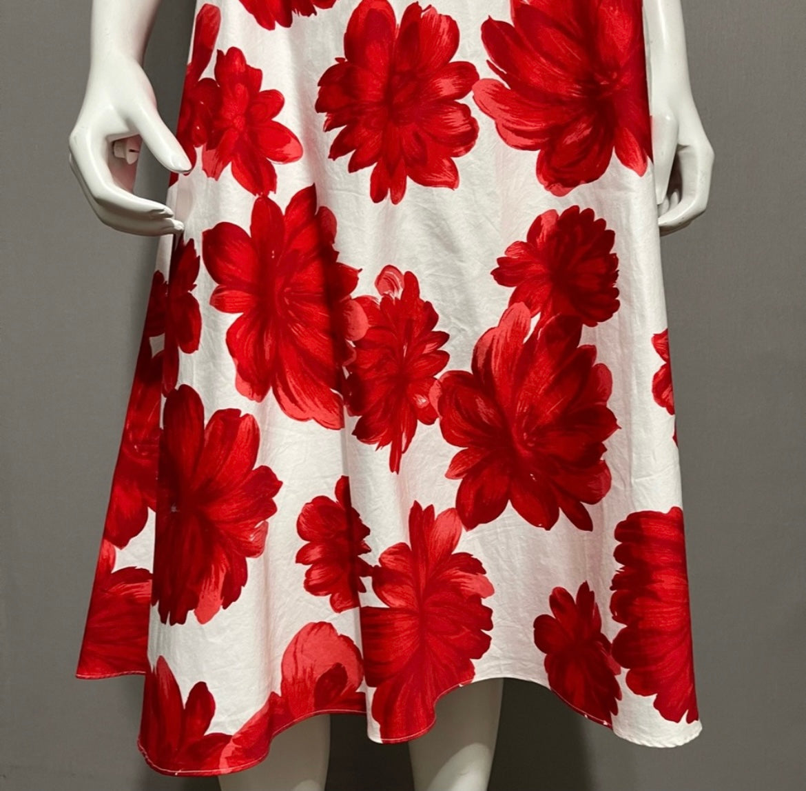 Coldwater Creek 100% Cotton Red & White Floral Spaghetti Dress Sz-12