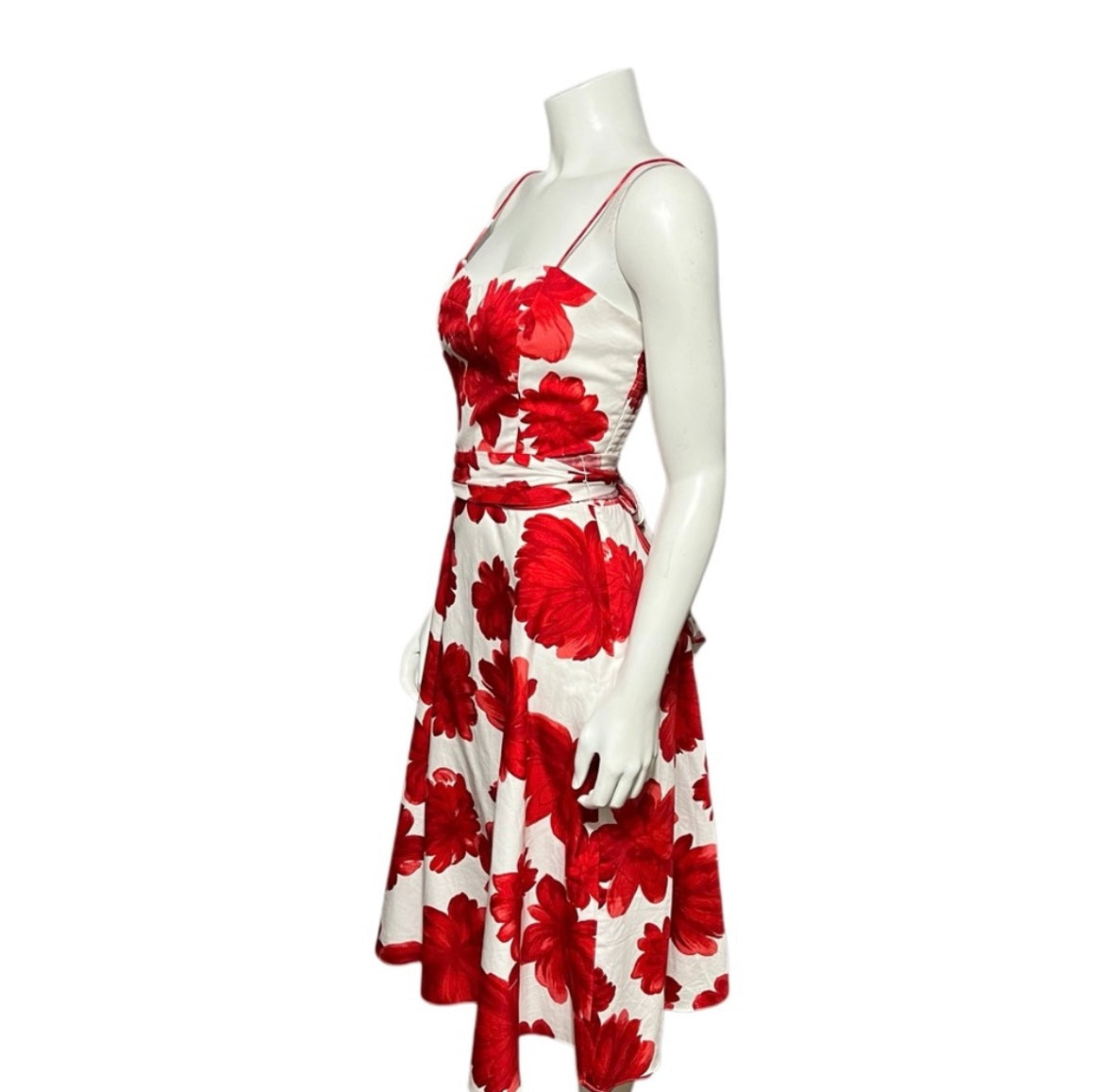 Coldwater Creek 100% Cotton Red & White Floral Spaghetti Dress Sz-12