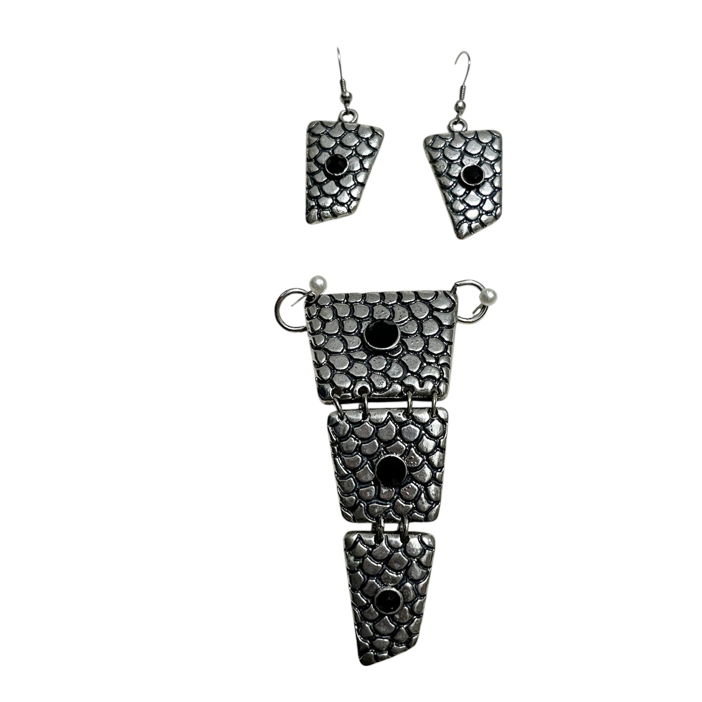 Silver Earrings & Pendant Textured Jewelry Set