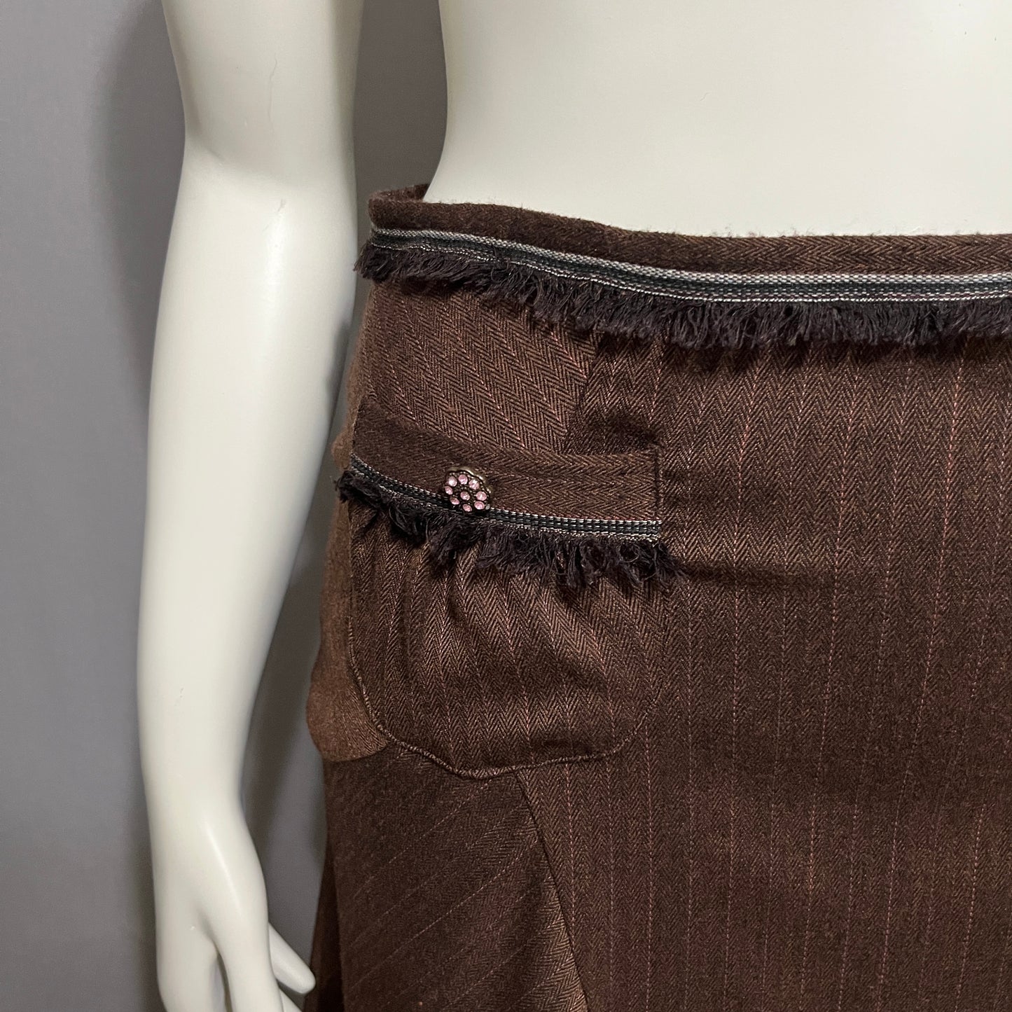 Chic A-Line Godet Stripe Brown & Pink Skirt