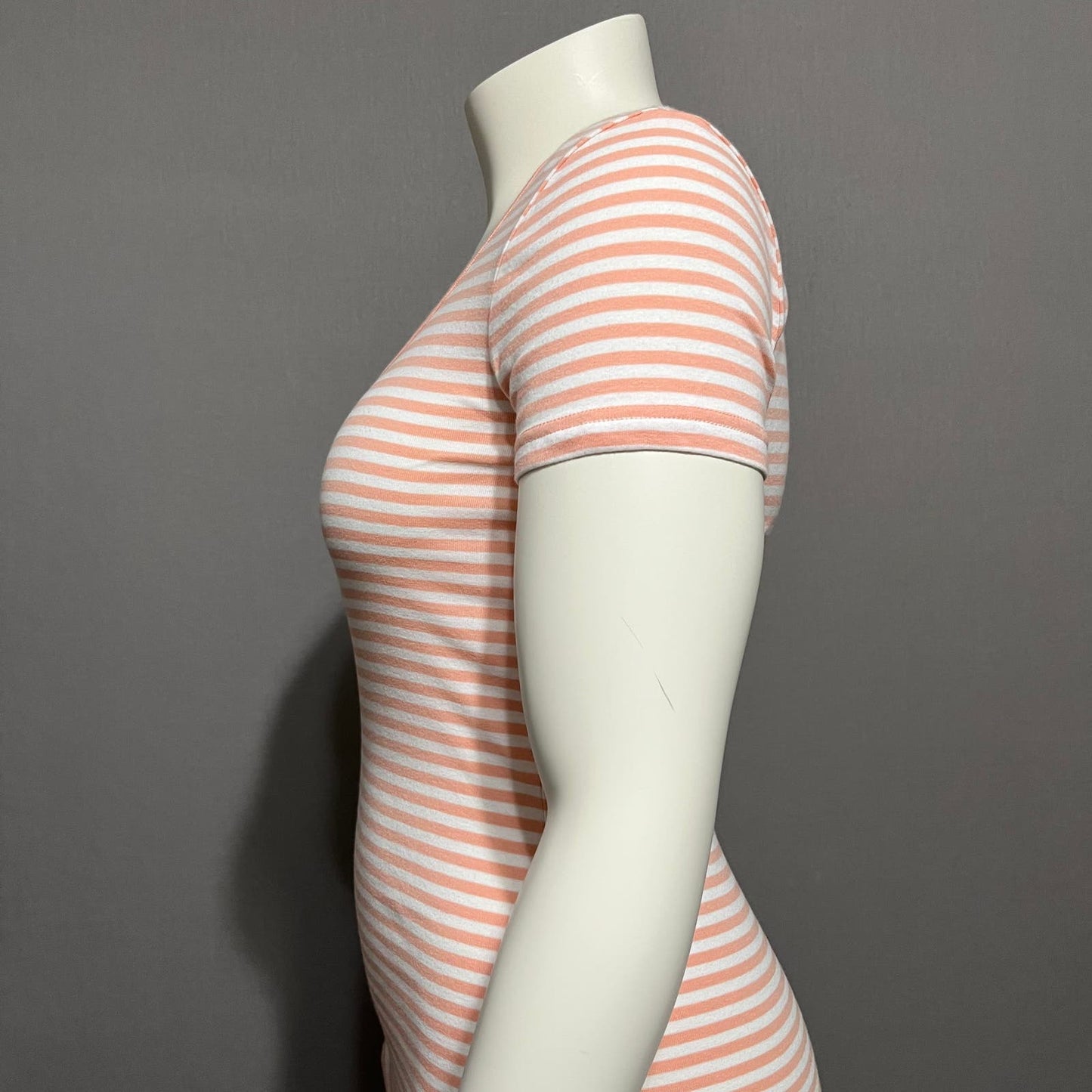 Caslon Peach Striped 100% Cotton Knit Short Sleeve Top Sz-Medium