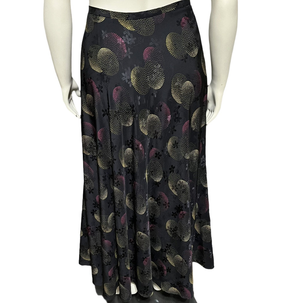 Jones New York 100% Silk Black Geometric Circle Print Circle Flowy Maxi Skirt Sz-10