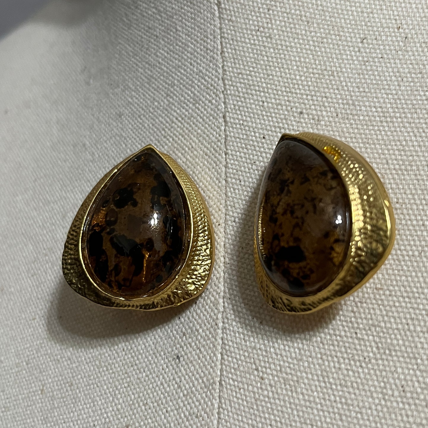 Gold and Brown Teardrop Clip On Earrings