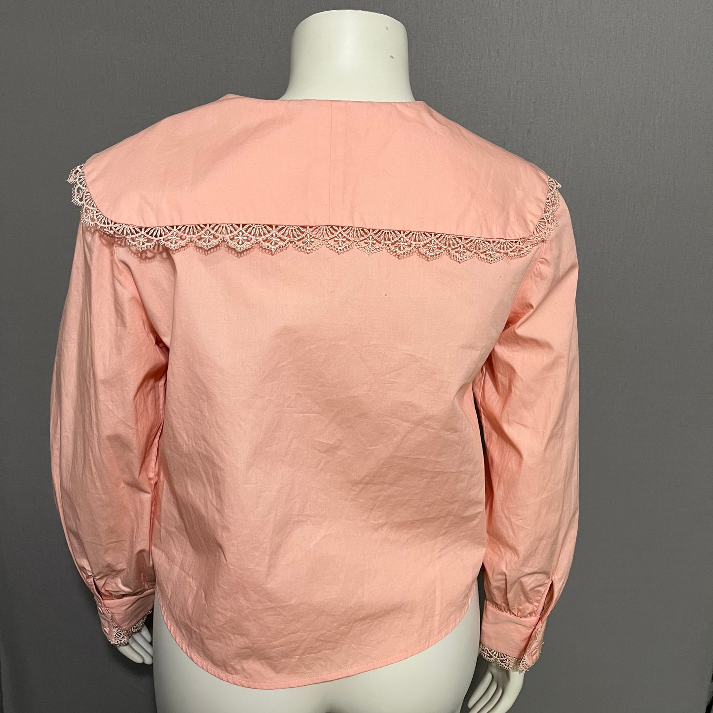 Yas Pastel Peach Cotton Oversized Collar Lace Trim Shirts Sz-Large