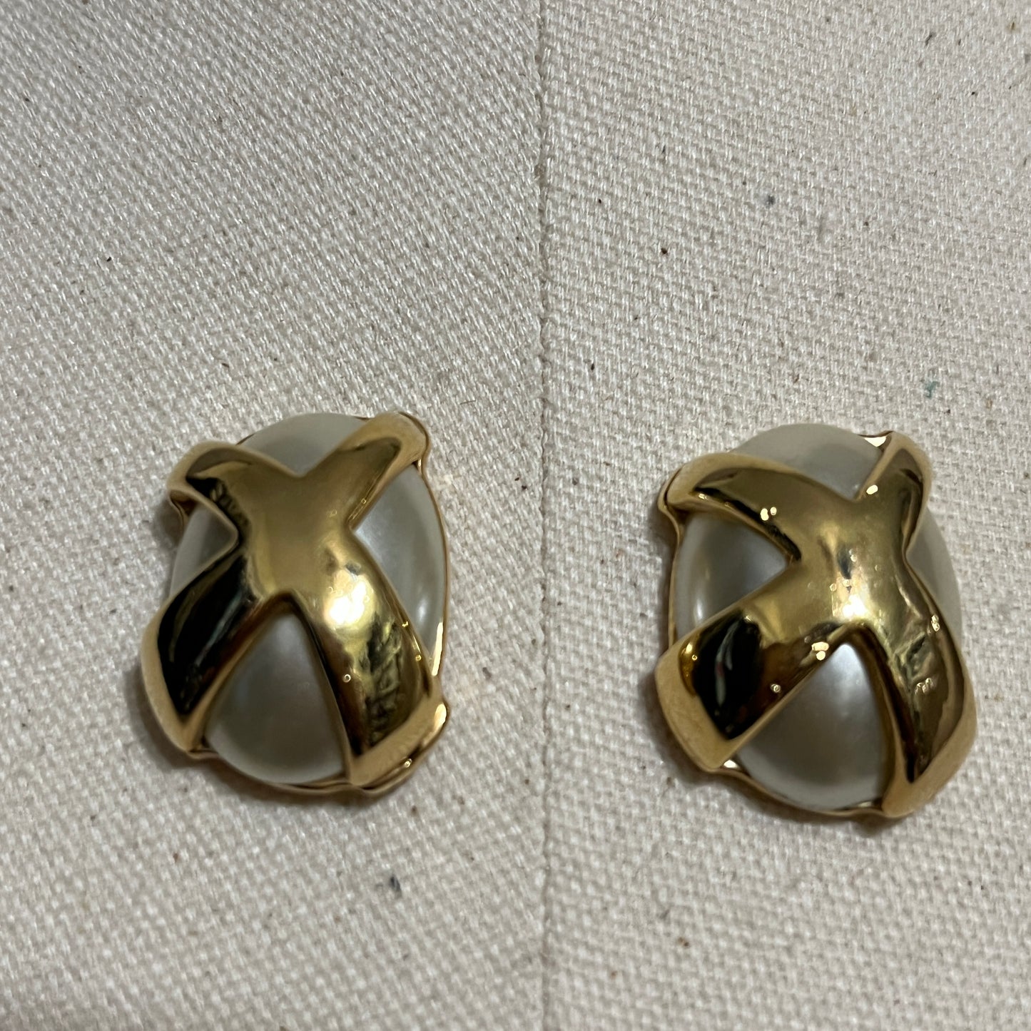 Vintage X Gold and Cream Women's Pierced Earrings