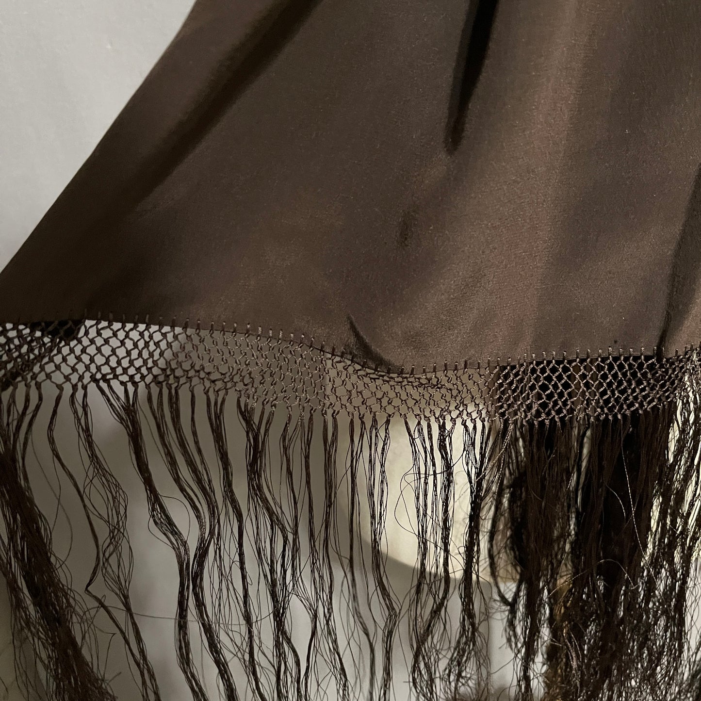 Chocolate Elegant Brown Silk Like Scarf with Fringe