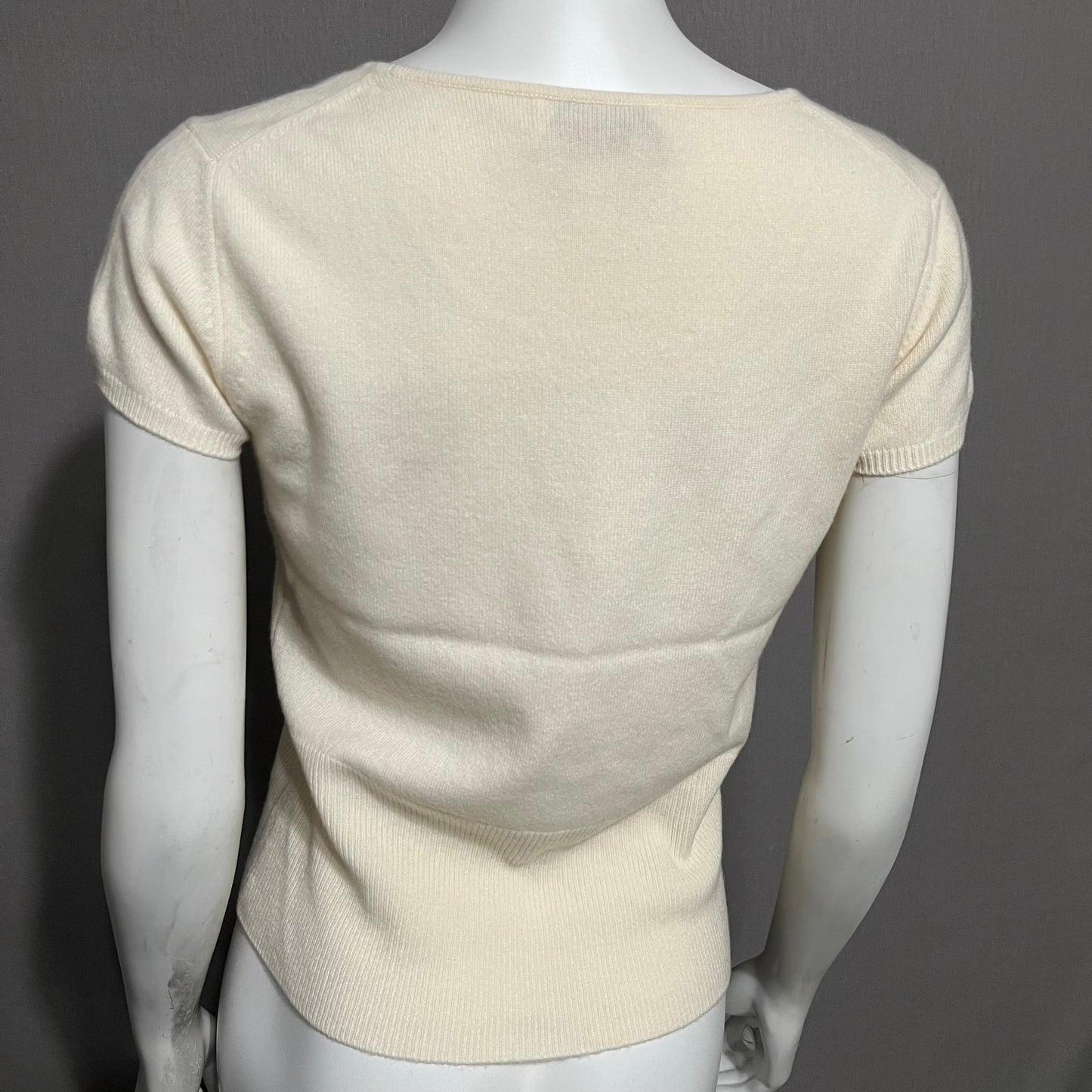 Talbots Cream 100% Cashmere Short Sleeve Lightweight Sweater Sz-Small Petite