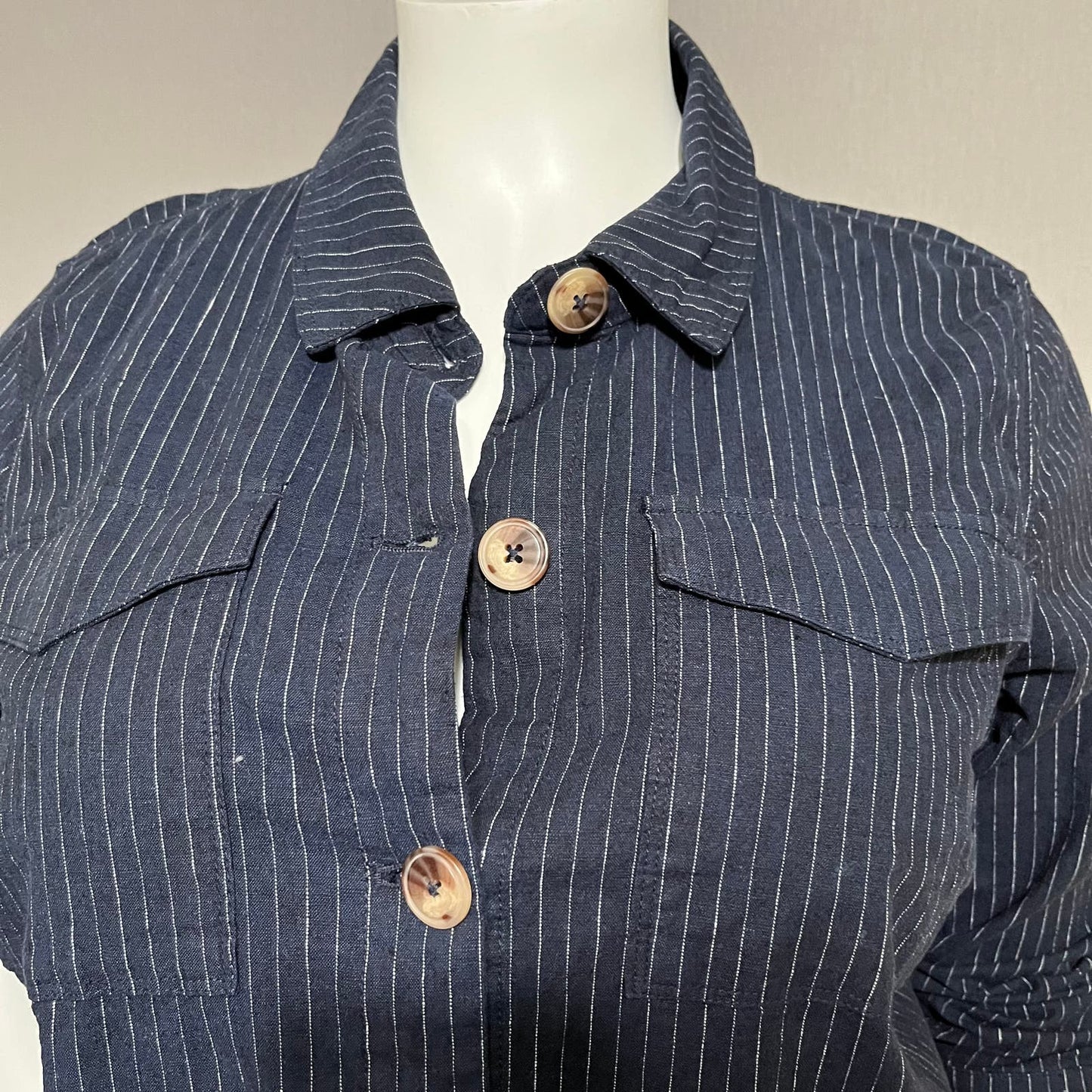 Lane Bryant Navy Linen / Cotton Striped Lightweight Jacket Sz-18