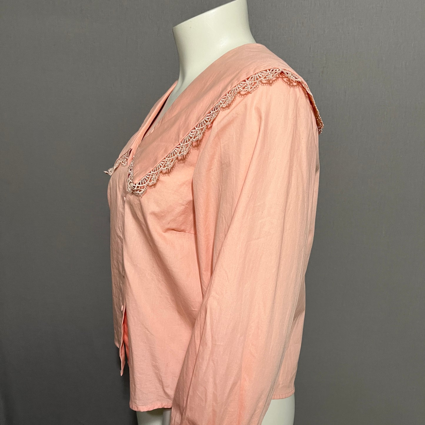 Yas Pastel Peach Cotton Oversized Collar Lace Trim Shirts Sz-Large