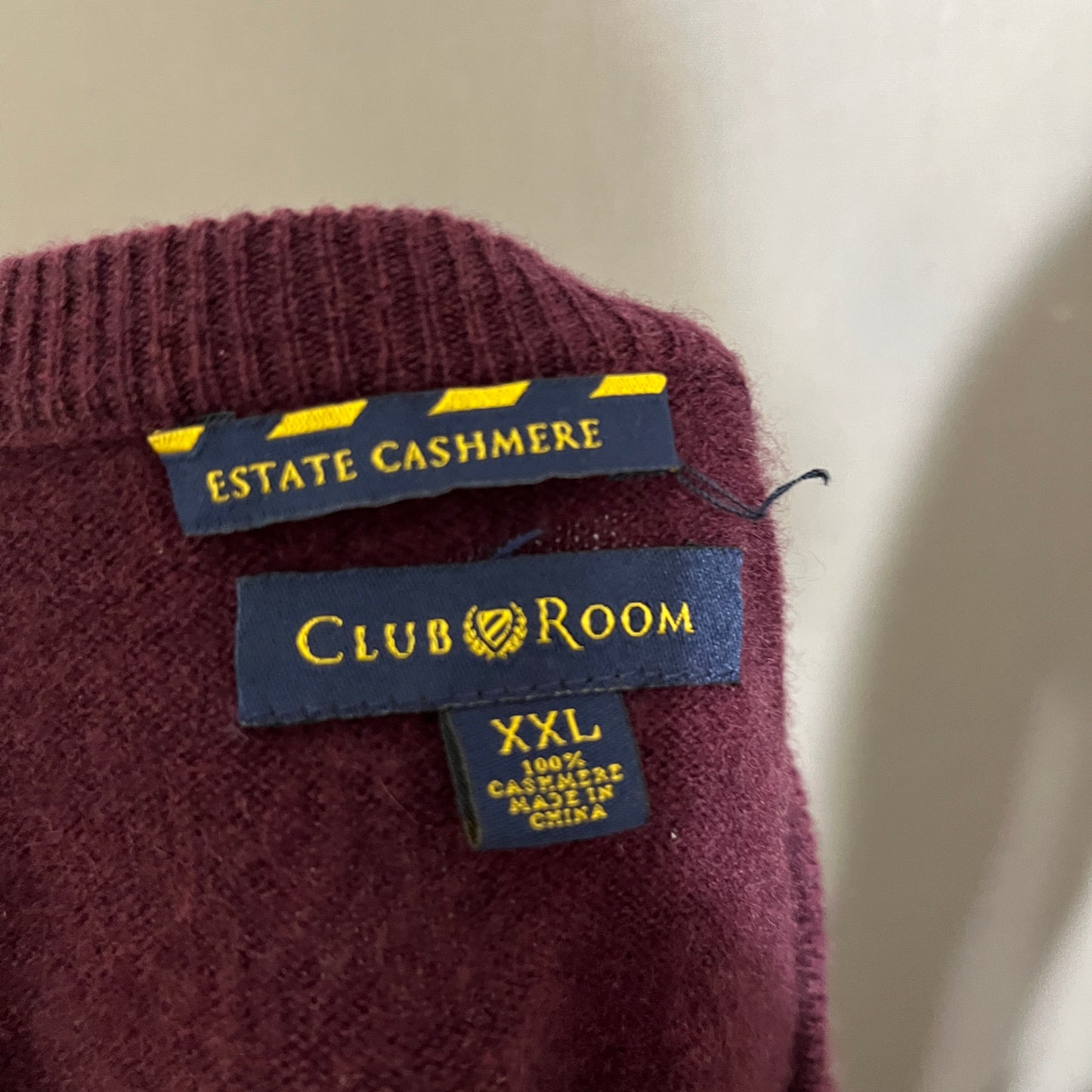 Club Room Burgundy V-Neck 100% Cashmere Sweater Sz-XXL