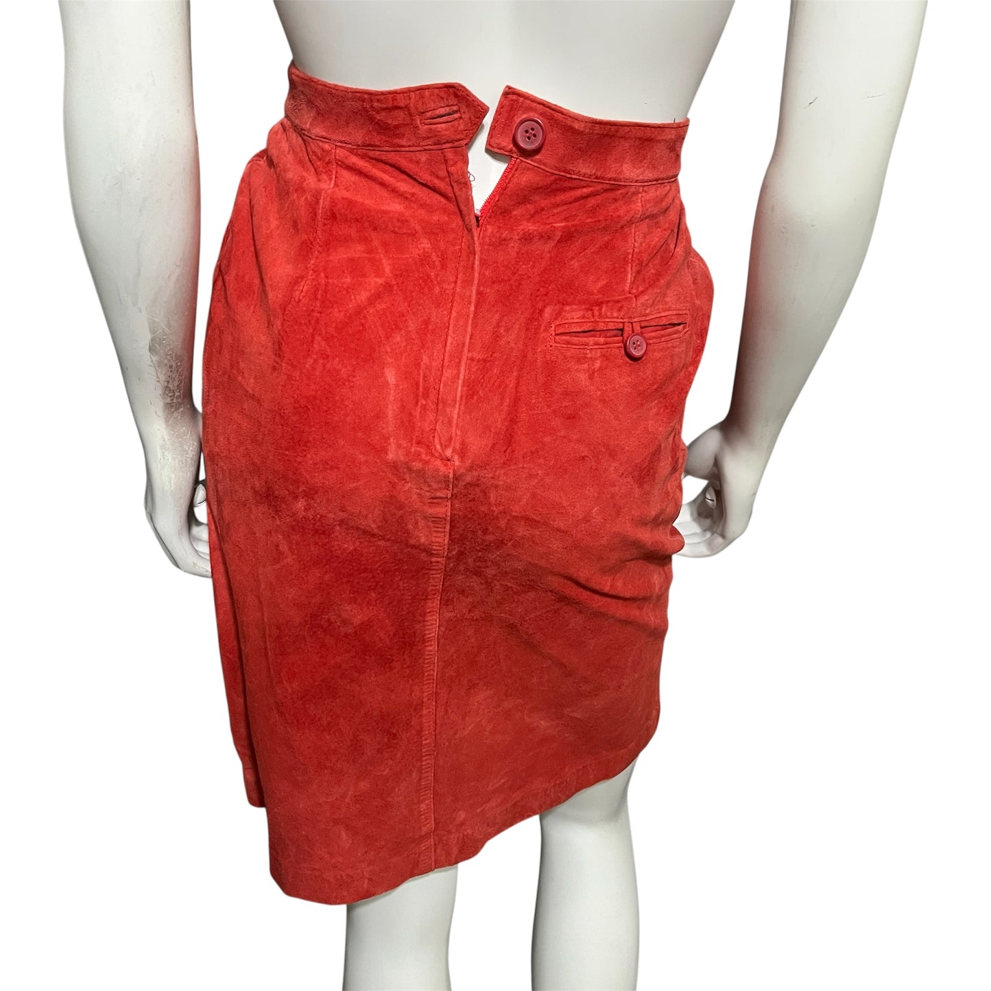 Toffs Red Suede Leather Pencil Skirt Sz-4
