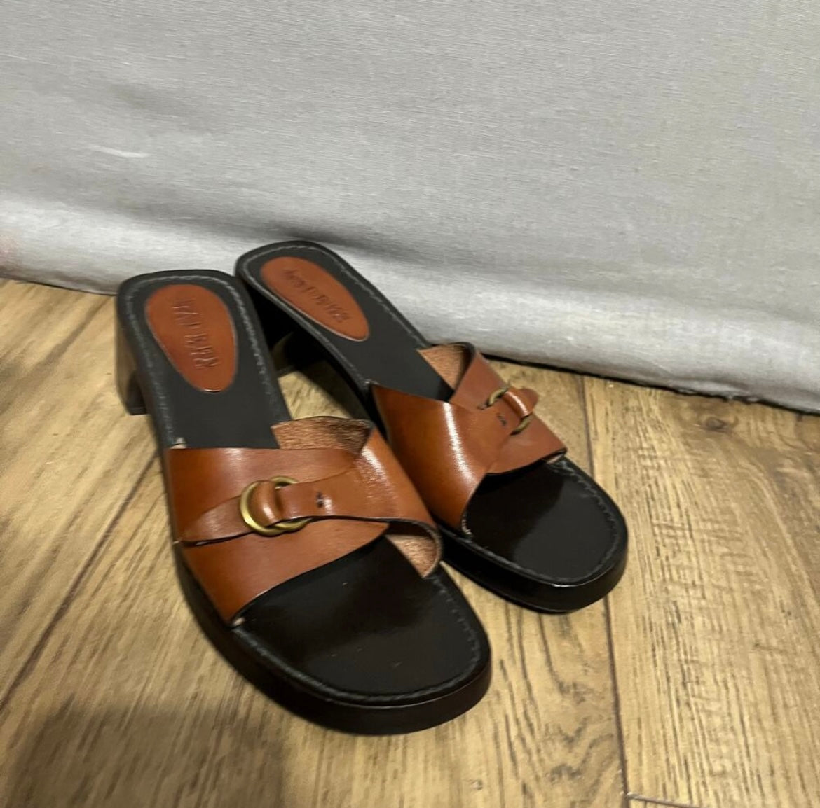 Lauren Ralph Lauren Corey Open Toe Leather Buckle Slip On Shoes Sz-7 1/2 B