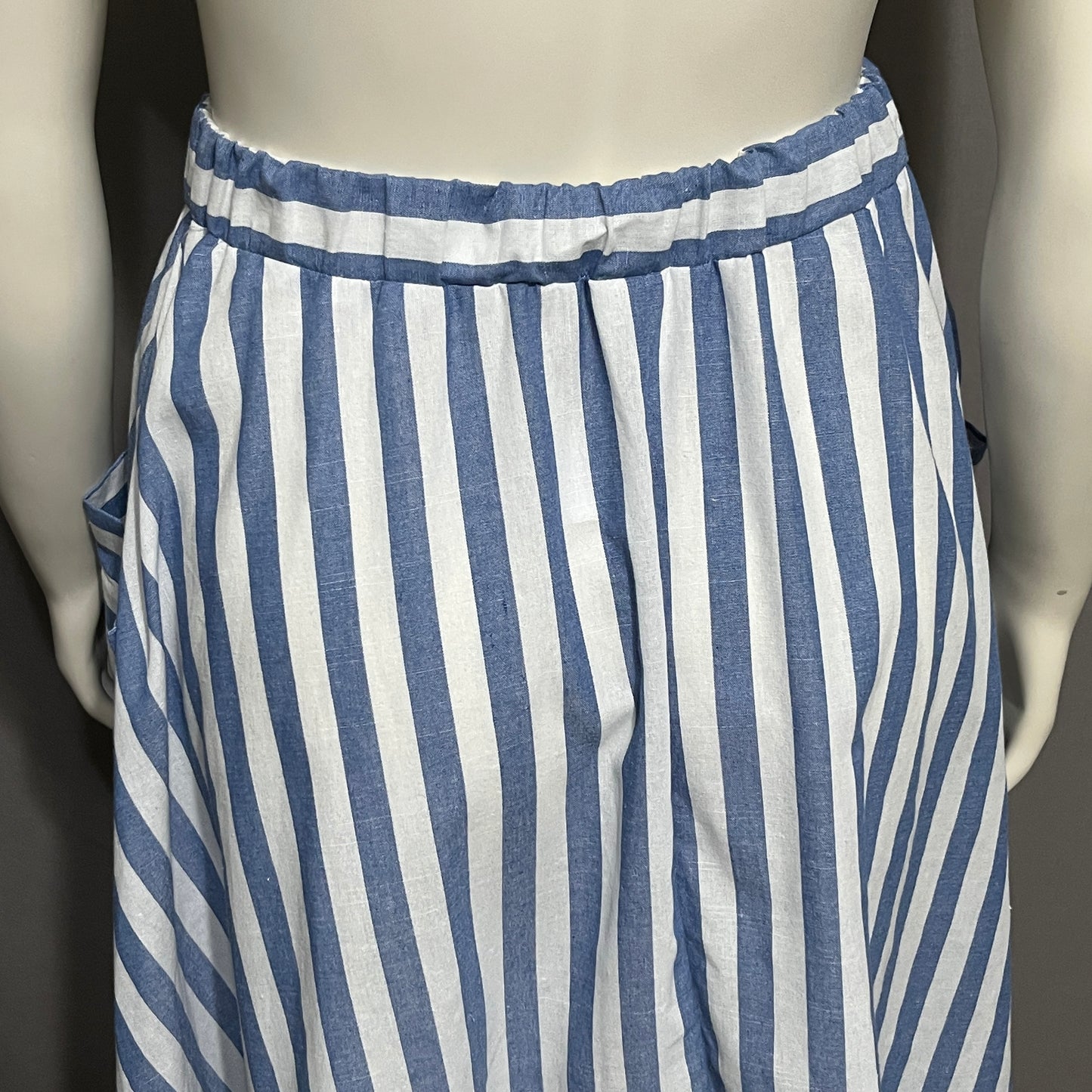 Blue and White Striped 100% Cotton Women's Skirt
