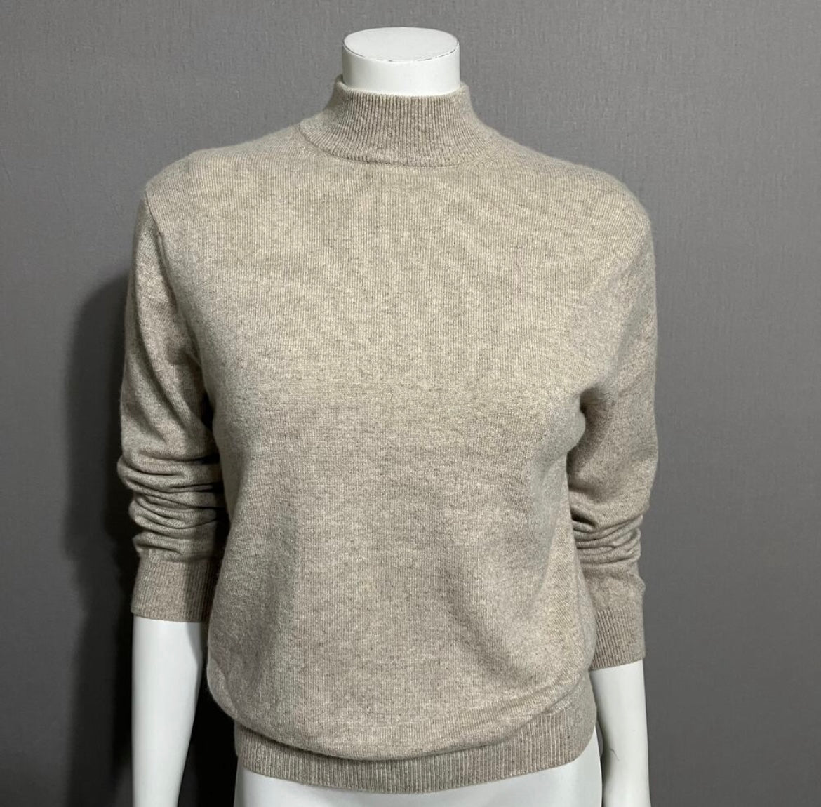 Glen Lyon Taupe Neutral Mock Neck 100% Cashmere Sweater Sz-Small Petite