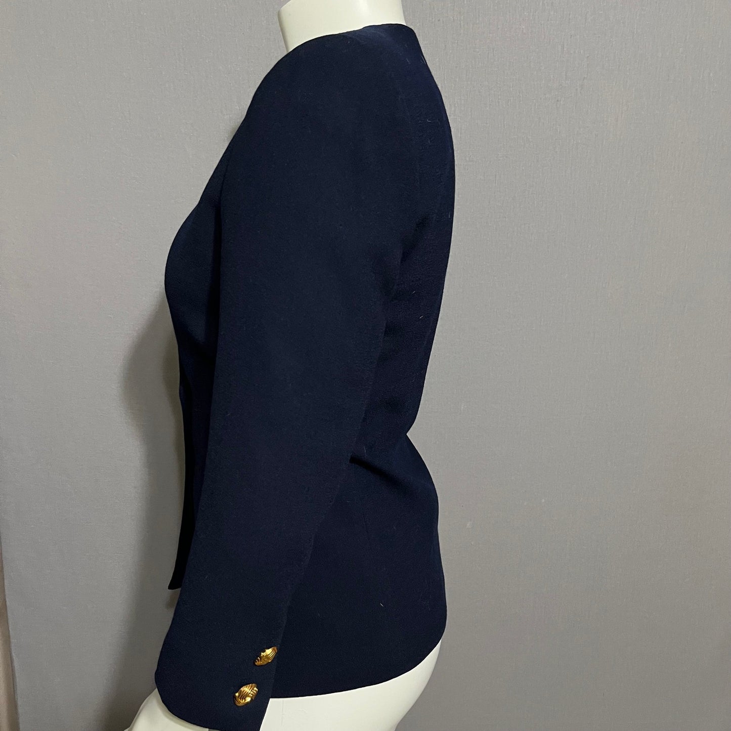 Kasper Navy Draped Gold Chain Collarless Career Blazer Sz-6P