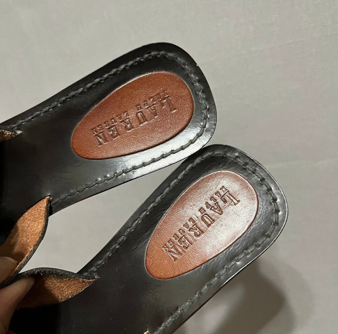 Lauren Ralph Lauren Corey Open Toe Leather Buckle Slip On Shoes Sz-7 1/2 B