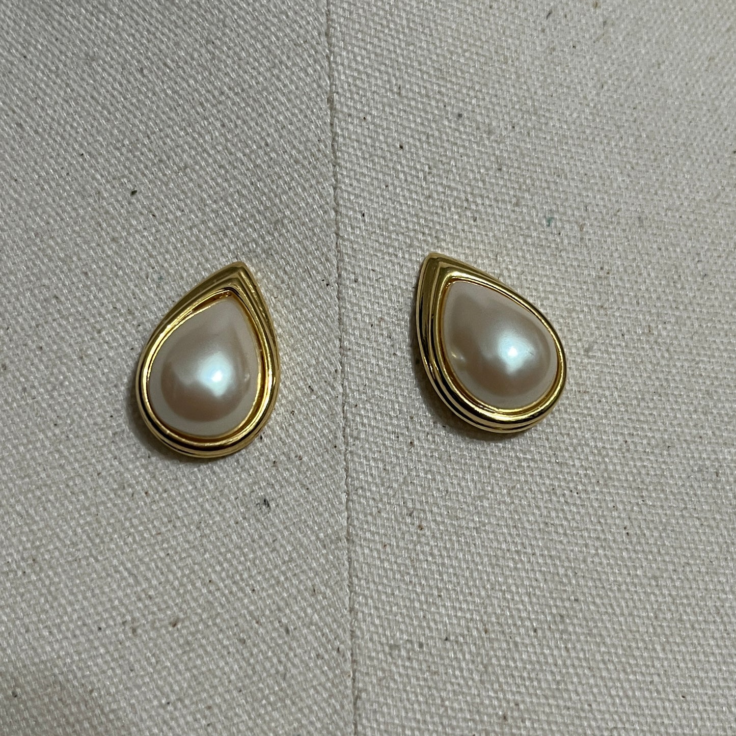 Vintage Monet Gold and Pearl Teardrop Pierced Earrings