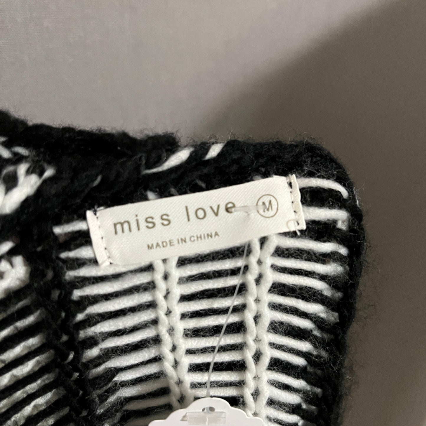Miss Love Grid Black White Checkered Print Oversized Sweater Sz-Med-XL