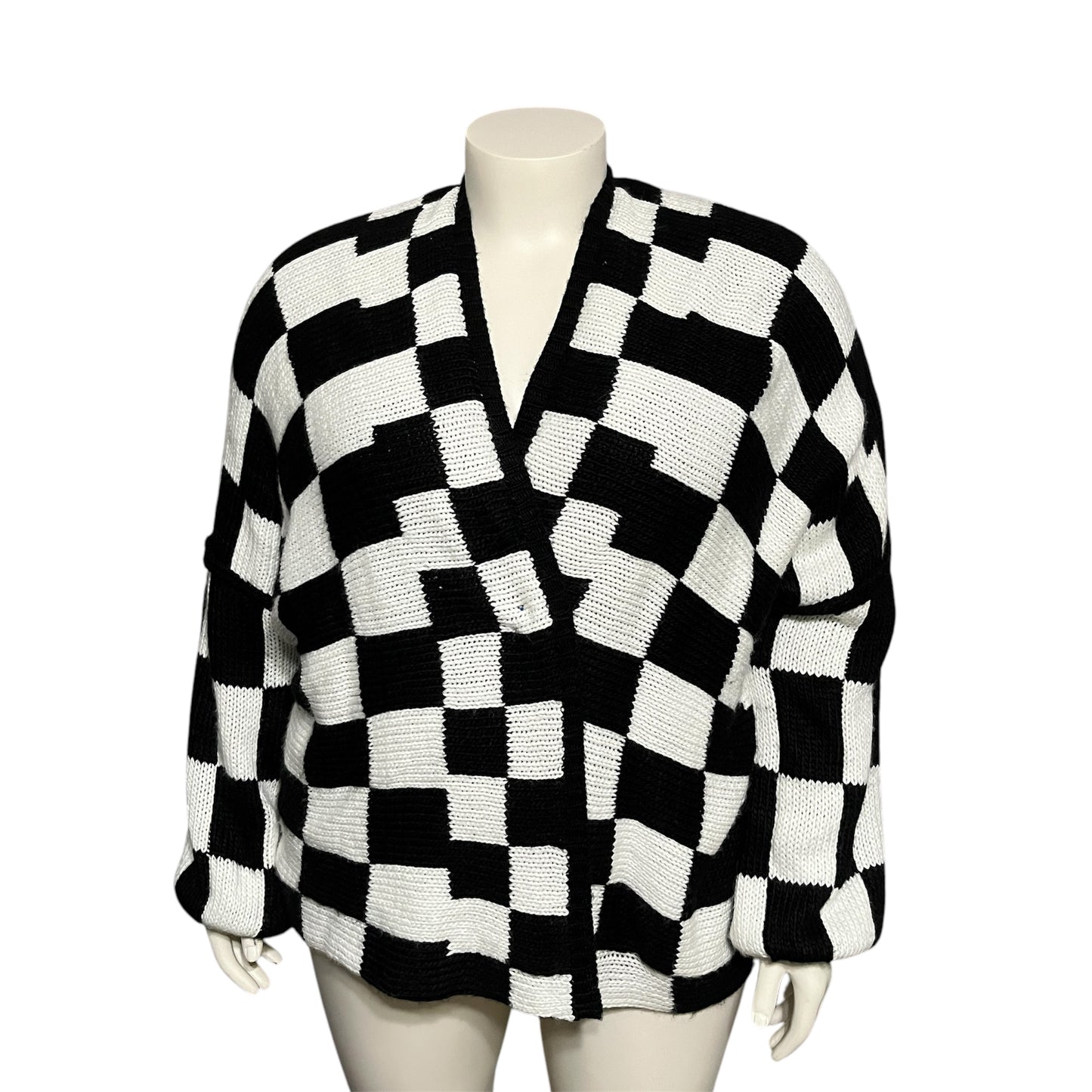 Miss Love Grid Black White Checkered Print Oversized Sweater Sz-Med-XL