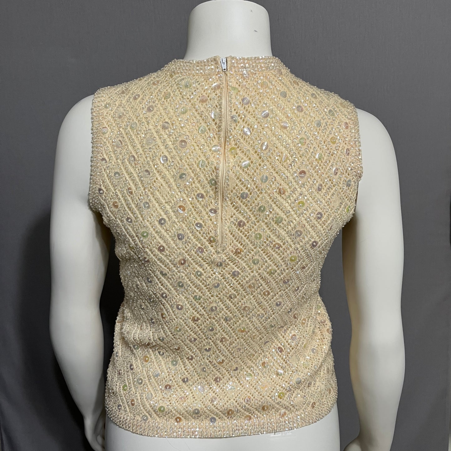 Sears Cream Sleeveless Sweater with Embellishments