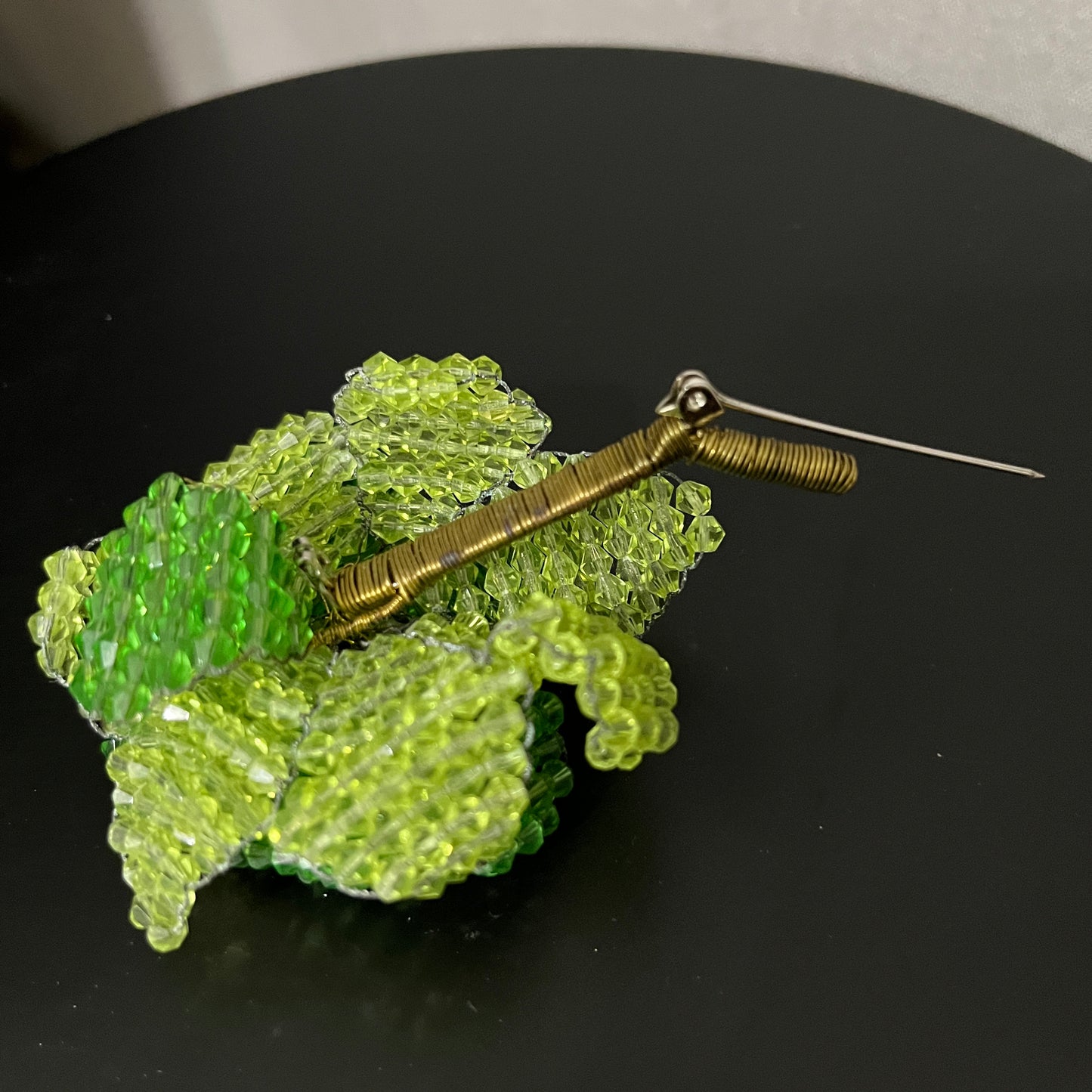Green Beaded With Pearl Brooch Pin