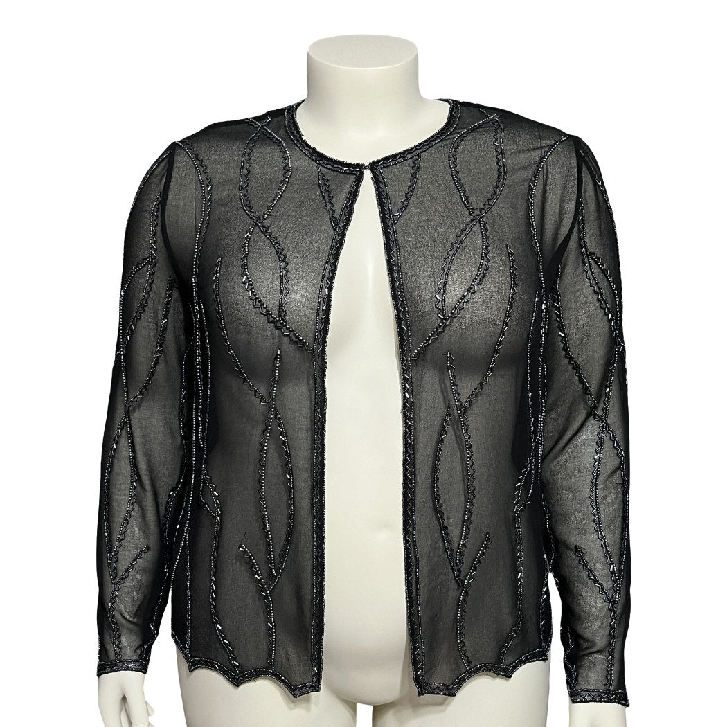 JKara New York Sheer Beaded Open Front Dressy Open Cardigan Blazer Sz-XL