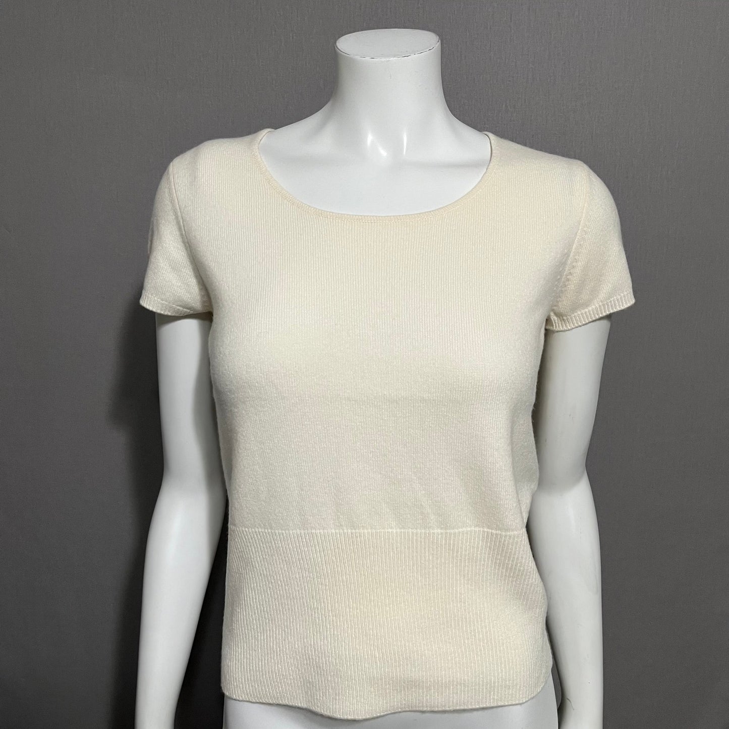 Talbots Cream 100% Cashmere Short Sleeve Lightweight Sweater Sz-Small Petite