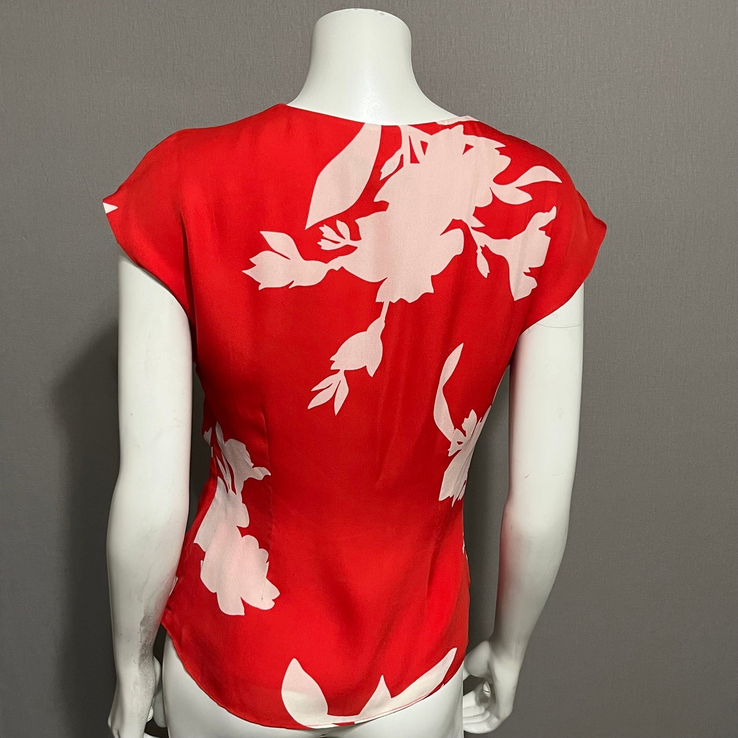 Joie Cherry Red & Floral Lightweight Flirty Silk Blouse Sz-Small