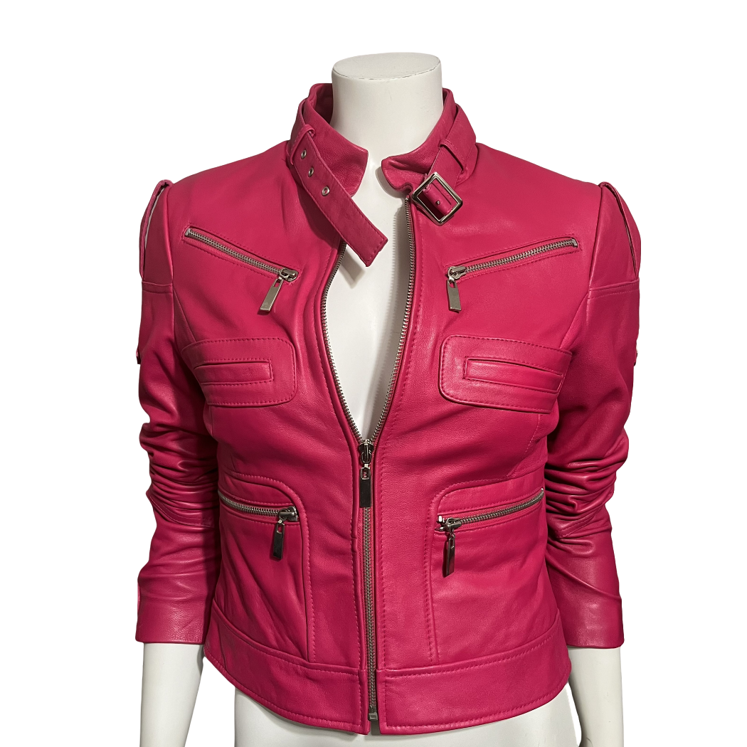 Bebe Pink 100% Leather Jacket Sz-Small
