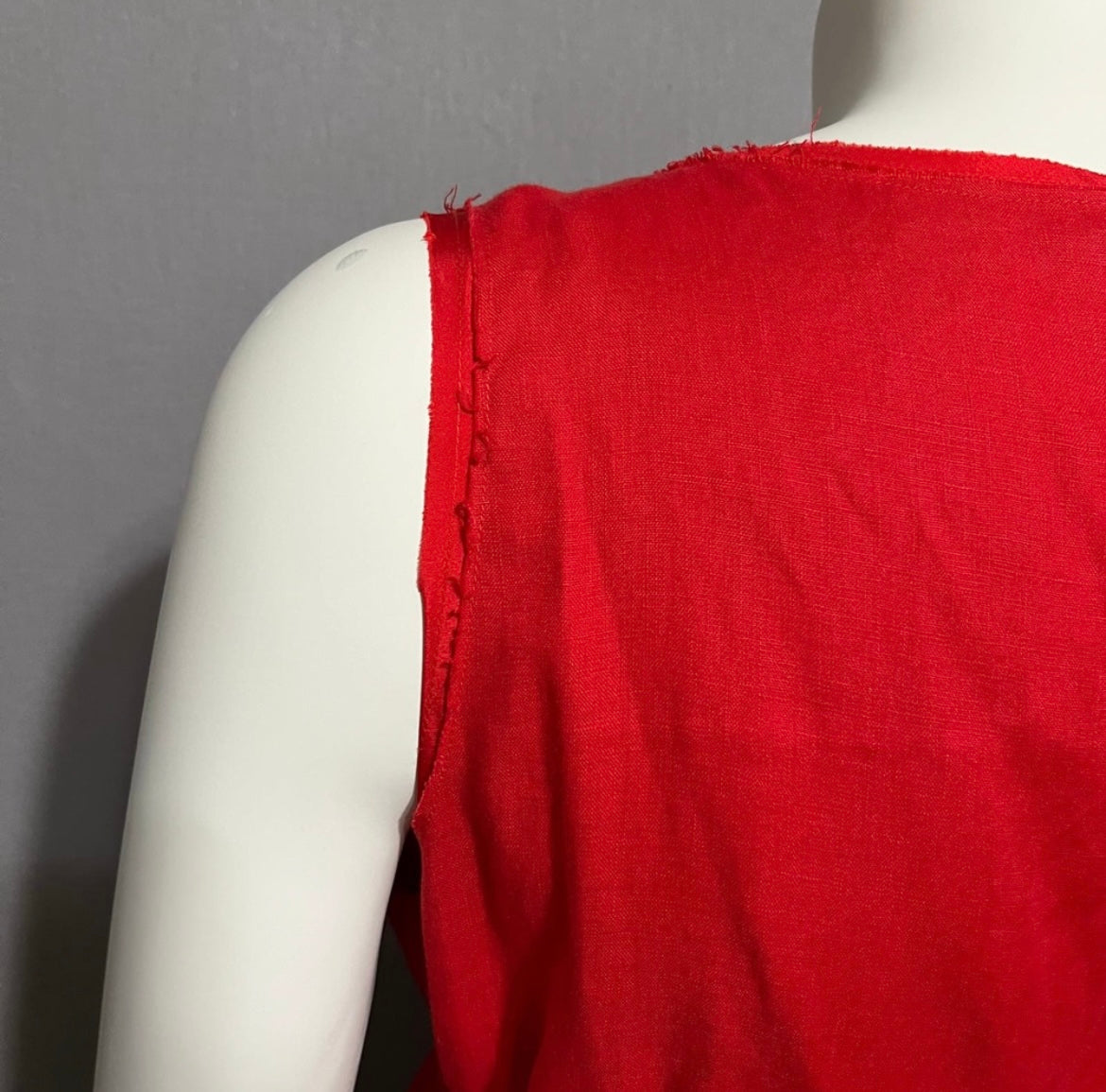 Sundance Red 100% Linen V-Neck Flare With Silk Trim Tie Dress Sz-Large