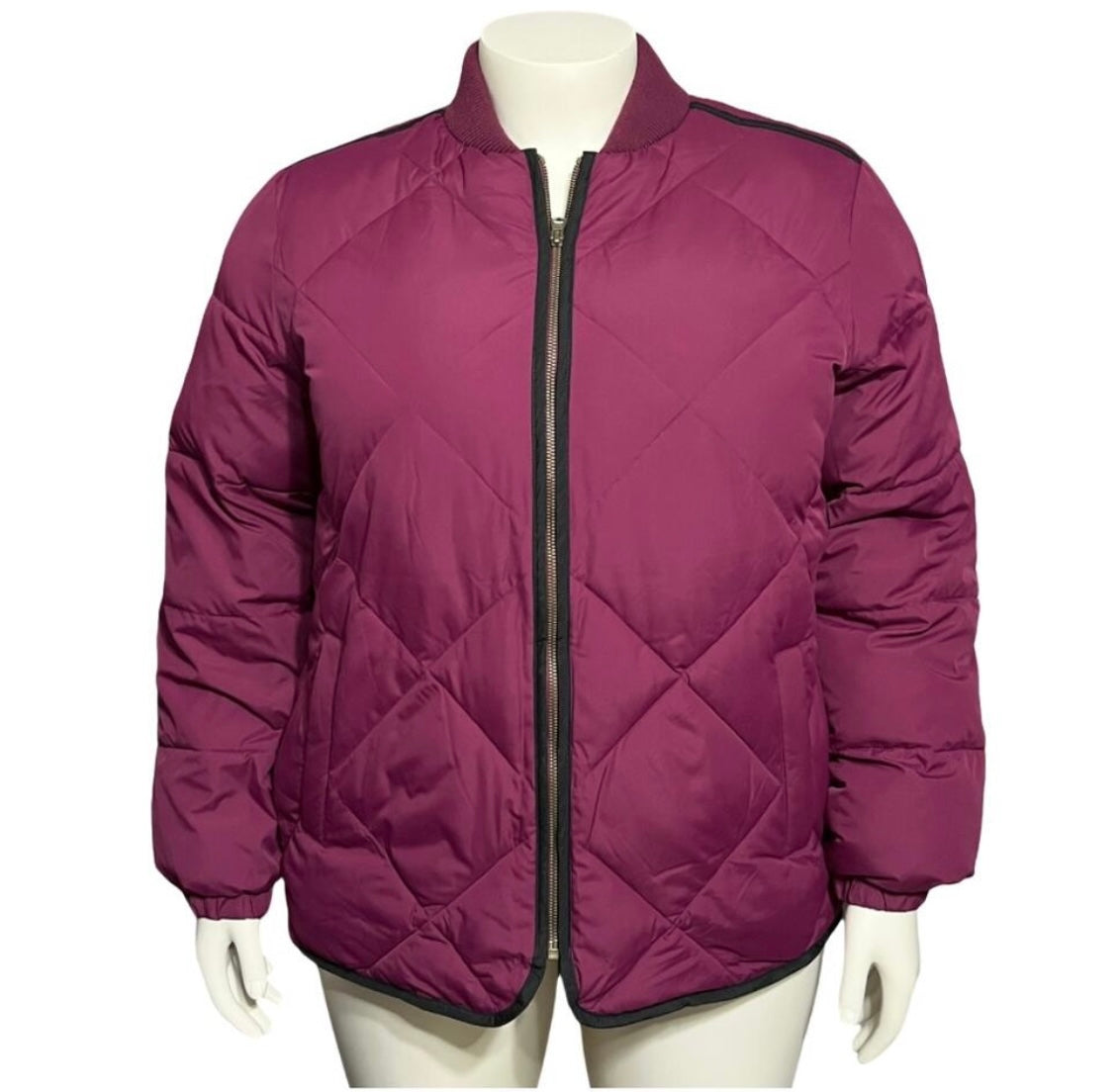 Lands End Pink Puffer Zip Up Bomber Quilted Jacket Sz-XL (18)