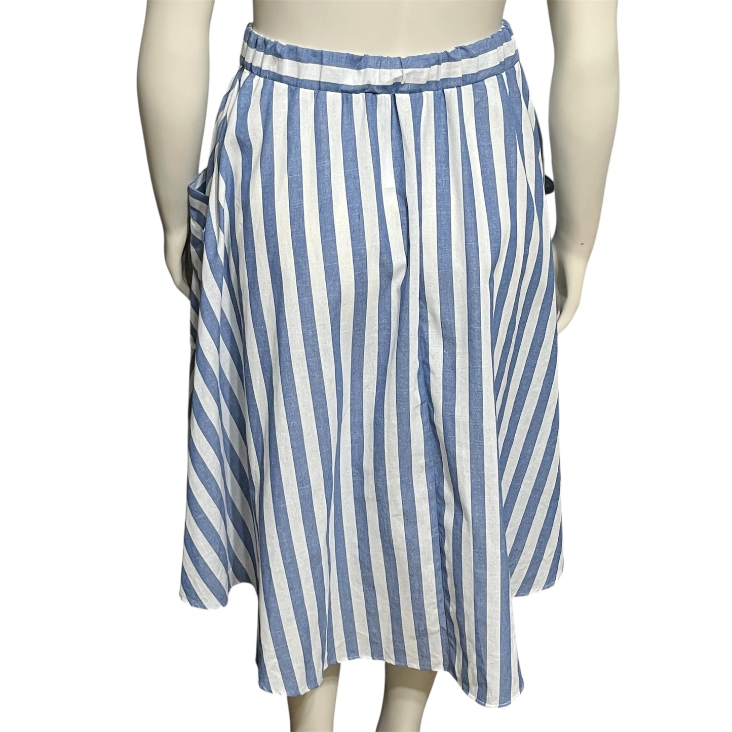 Blue and White Striped 100% Cotton Women's Skirt